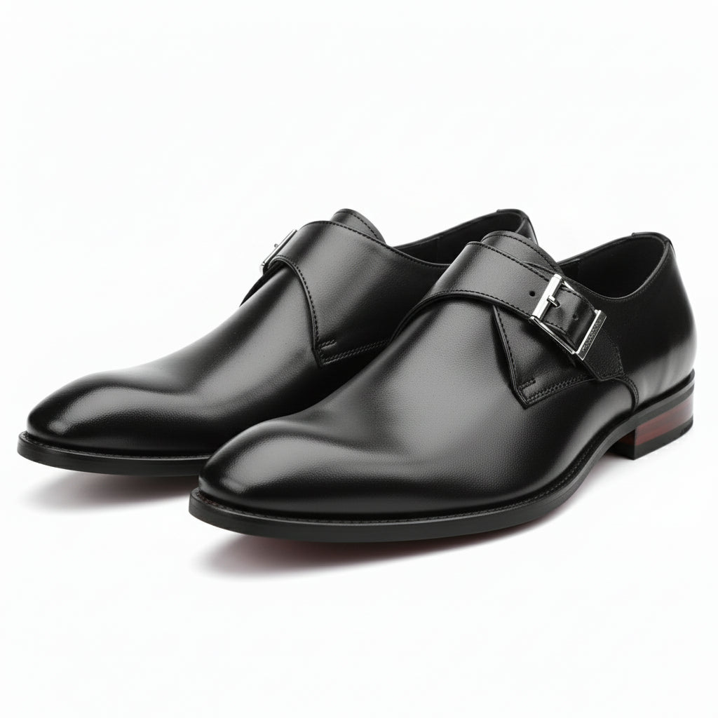 model-casual-setting - Men's Brown Leather Monk Strap Shoes