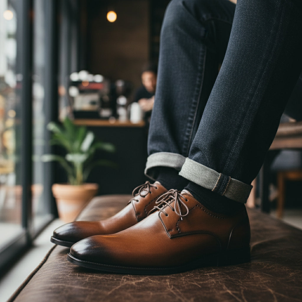 model-casual-setting - Men's Brown Leather Oxford Dress Shoes
