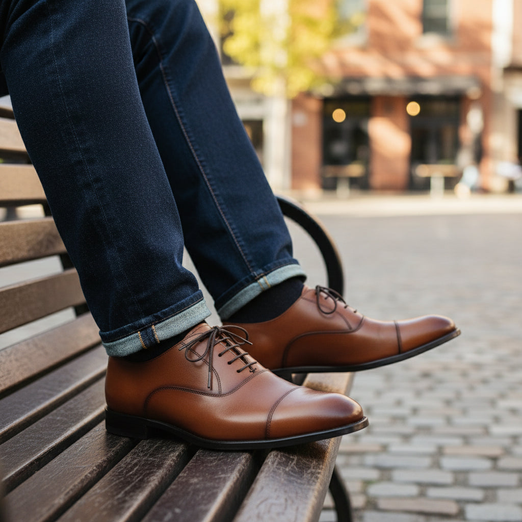model-casual-setting - Men's Brown Leather Oxford Dress Shoes