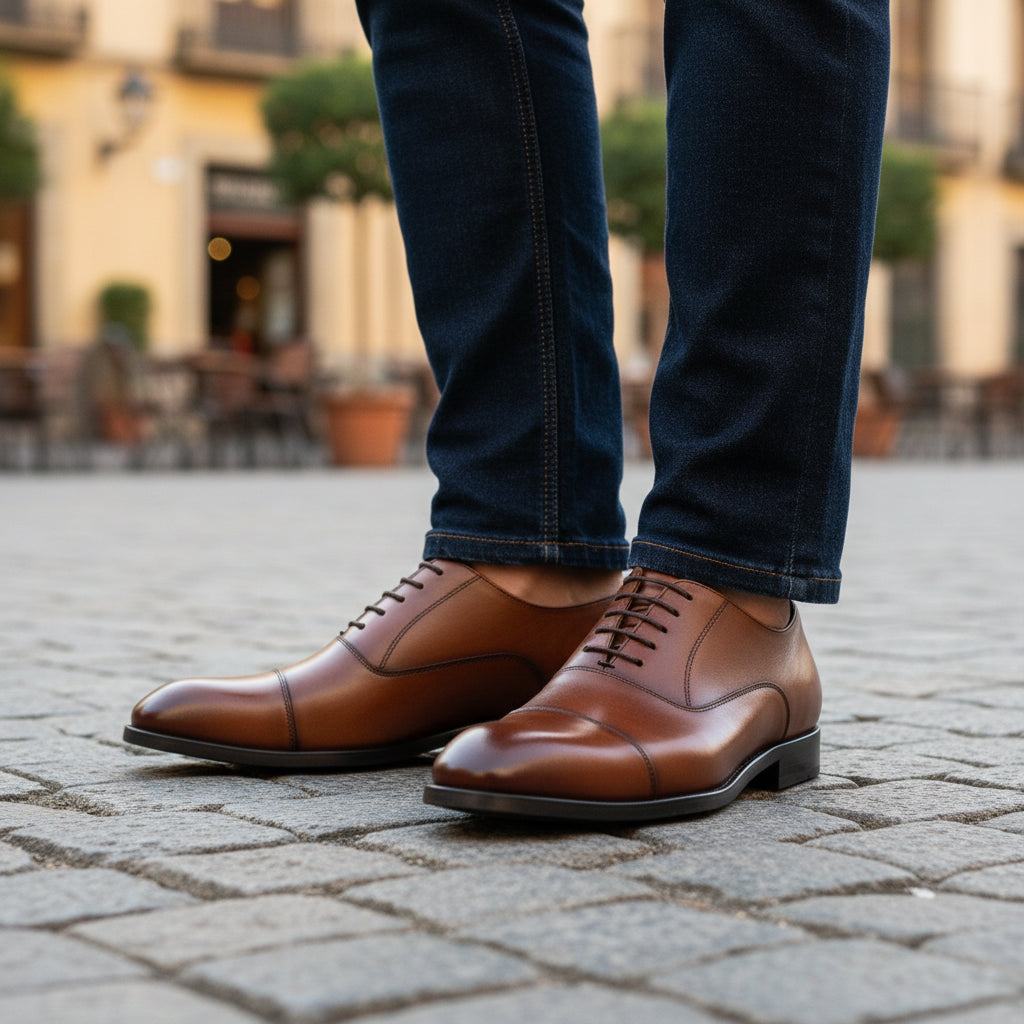 model-casual-setting - Men's Brown Leather Oxford Dress Shoes