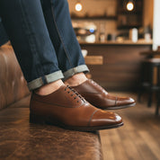 Men's Brown Leather Oxford Shoes - model-casual-setting