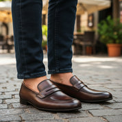 model-casual-setting - Men's Brown Leather Penny Loafer Shoes