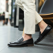 model-casual-setting - Men's Brown Leather Penny Loafer Shoes