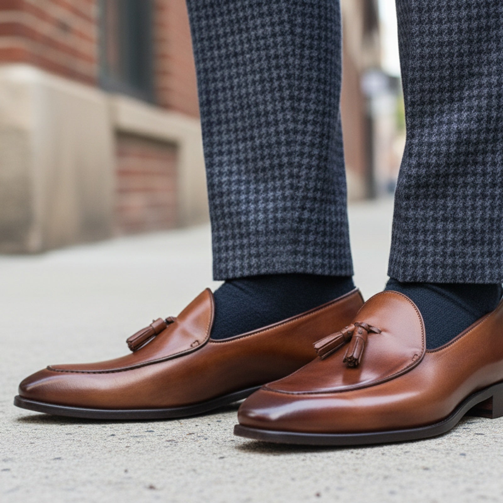 model-casual-setting - Men's Brown Leather Slip-On Formal Dress Shoes