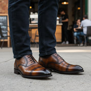 model-casual-setting - Men's Brown Leather Square Toe Dress Shoes