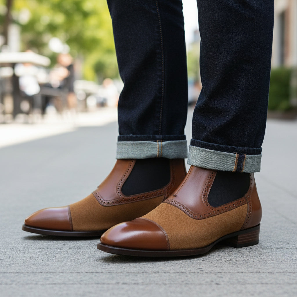 Men's Brown Leather & Suede Chelsea Boots - model-casual-setting