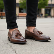 model-casual-setting - Men's Brown Leather Tassel Loafers