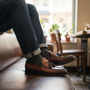 model-casual-setting - Men's Brown Leather Tassel Loafers