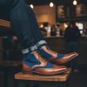 model-casual-setting - Men's Brown Leather Wingtip Brogue Ankle Boots