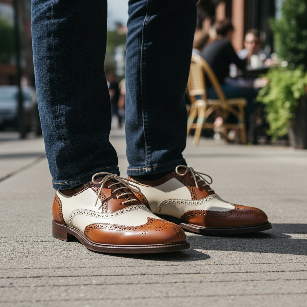 model-casual-setting - Men's Brown Leather Wingtip Brogue Dress Shoes
