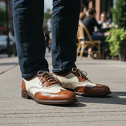 model-casual-setting - Men's Brown Leather Wingtip Brogue Dress Shoes