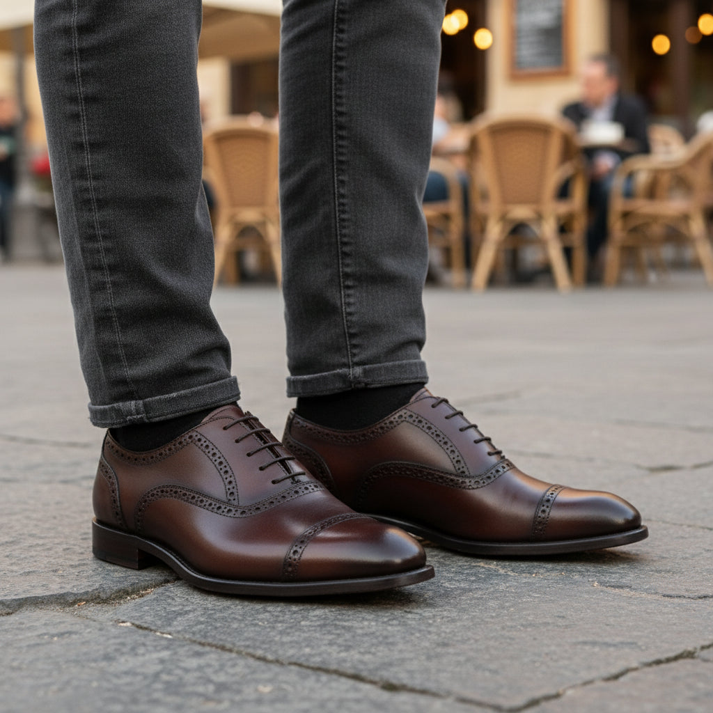 model-casual-setting - Men's Brown Leather Wingtip Brogue Shoes