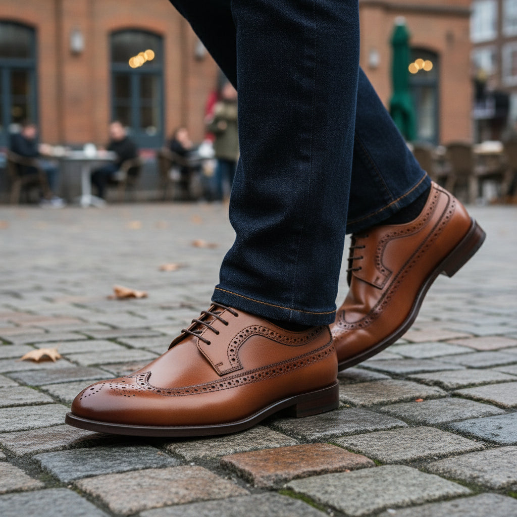 model-casual-setting - Men's Brown Leather Wingtip Brogue Shoes