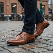 model-casual-setting - Men's Brown Leather Wingtip Brogue Shoes