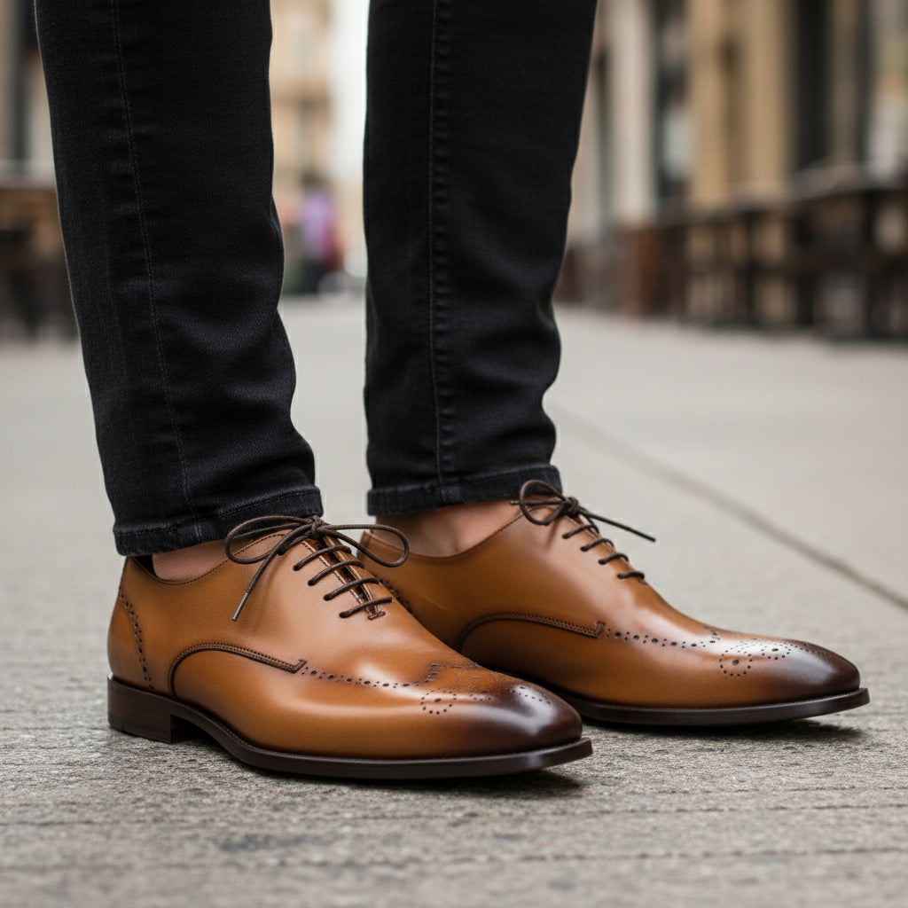 model-casual-setting - Men's Brown Leather Wingtip Brogue Shoes