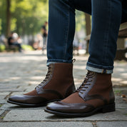 Men's Brown Leather Wingtip Lace-Up Ankle Boots - model-casual-setting
