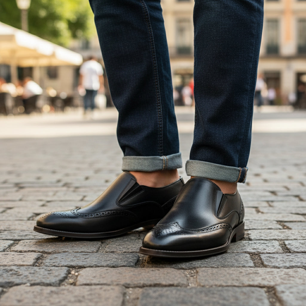 model-casual-setting - Men's Brown Leather Wingtip Loafers
