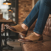 model-casual-setting - Men's Brown Leather Wingtip Oxford Shoes