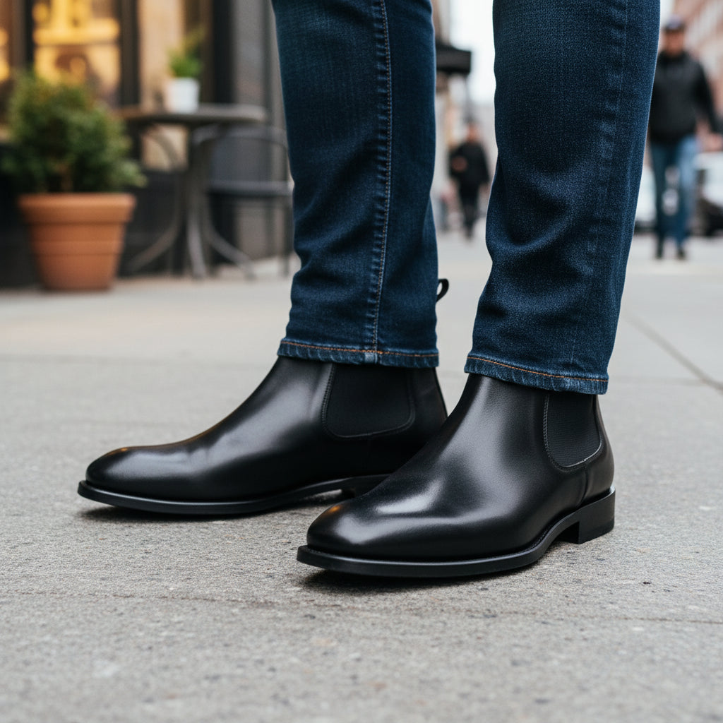 model-casual-setting - Men's Brown Leather Zip Boots