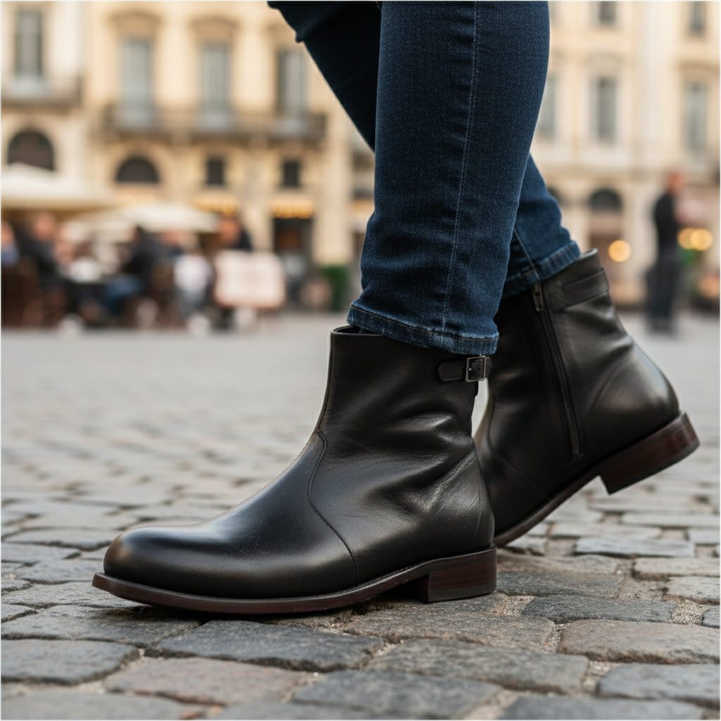 model-casual-setting - Men's Brown Leather Zipper Ankle Boots