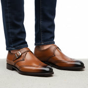 Men's Brown Monk Strap Leather Dress Shoes - model-casual-setting
