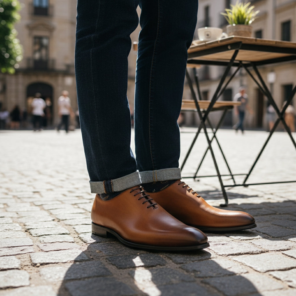 Men's Brown Oxford Leather Dress Shoes - model-casual-setting