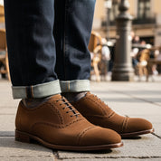 Men's Brown Suede Brogue Dress Shoes - model-casual-setting