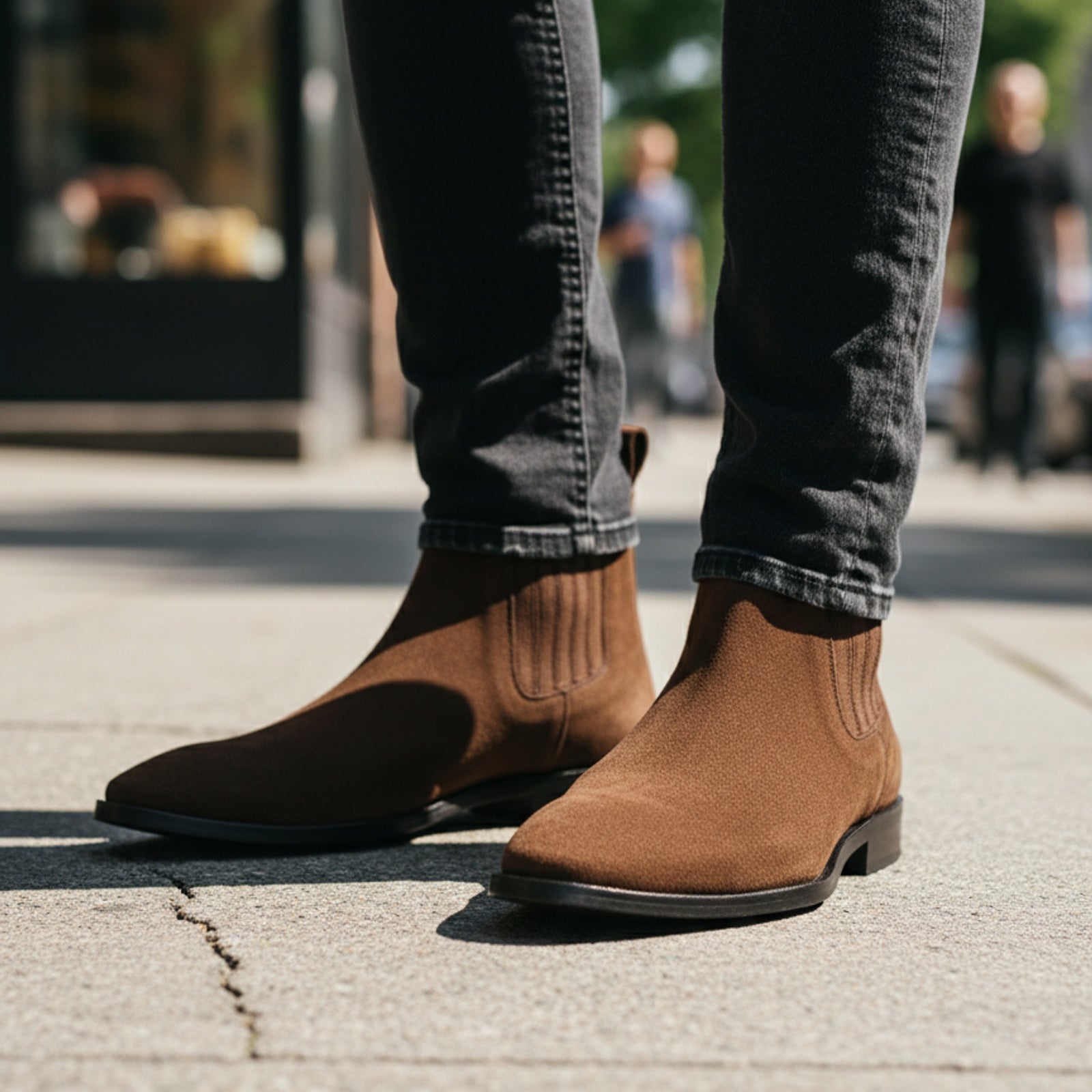 model-casual-setting - Men's Brown Suede Chelsea Ankle Boots with Leather Sole