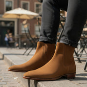 model-casual-setting - Men's Brown Suede Chelsea Boots