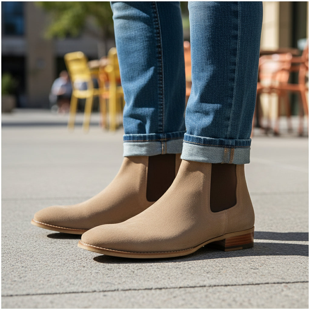 model-casual-setting - Men's Brown Suede Chelsea Boots