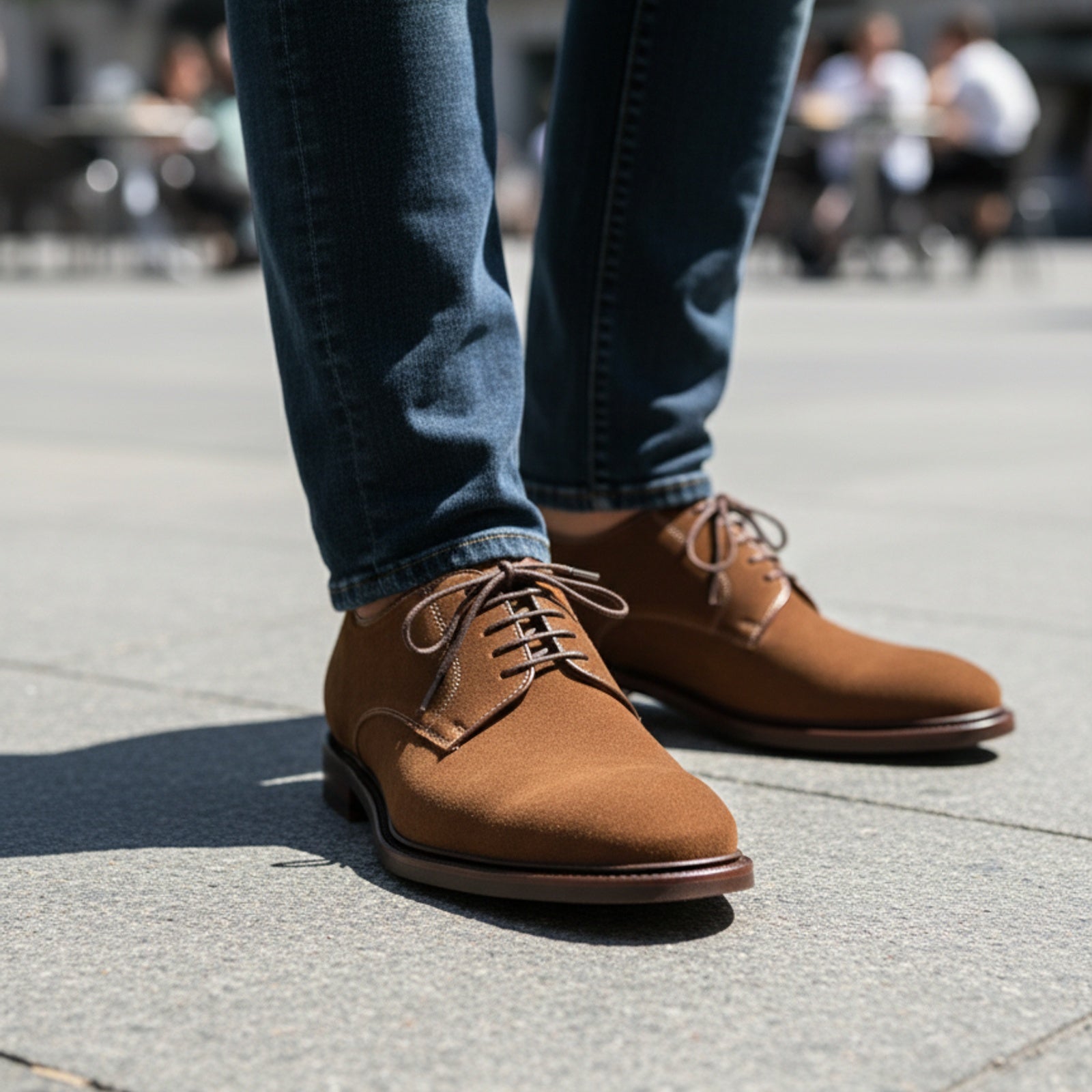 Men's Brown Suede Derby Shoes - model-casual-setting