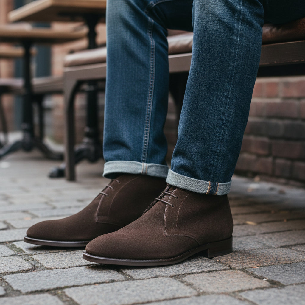 model-casual-setting - Men's Brown Suede Dress Boots