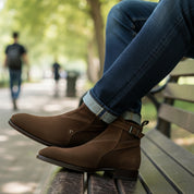 model-casual-setting - Men's Brown Suede Jodhpurs Boots with Ankle Strap