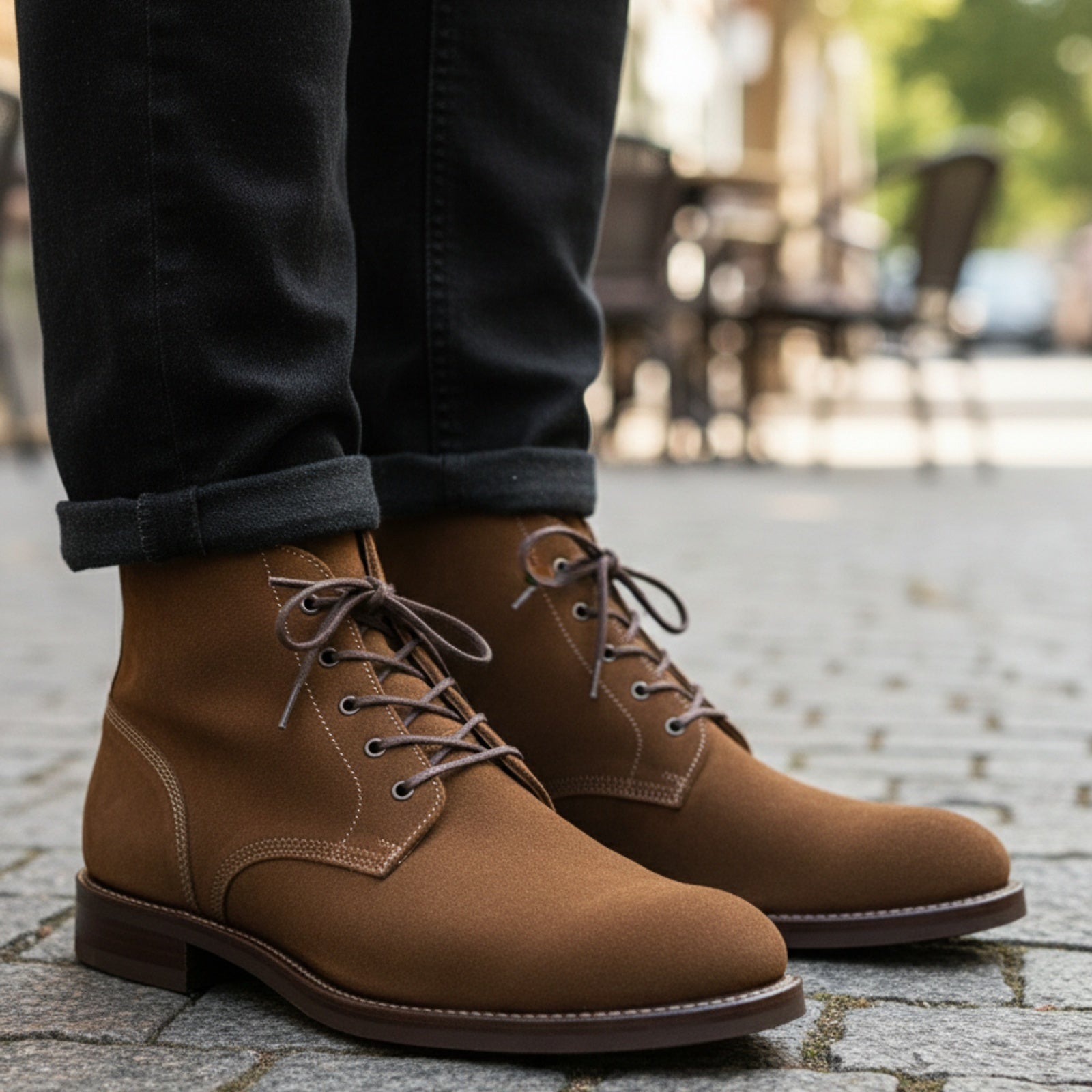 model-casual-setting - Men's Brown Suede Lace-Up Ankle Boots