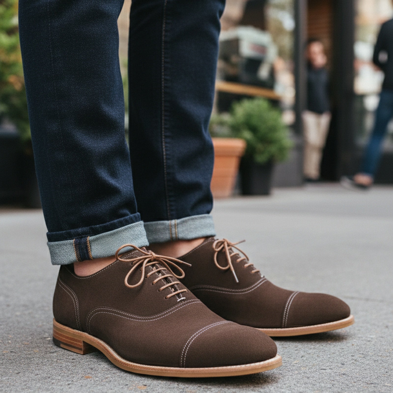 model-casual-setting - Men's Brown Suede Leather Dress Shoes