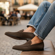 model-casual-setting - Men's Brown Suede Moccasin Dress Shoes