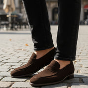model-casual-setting - Men's Brown Suede Moccasin Loafers