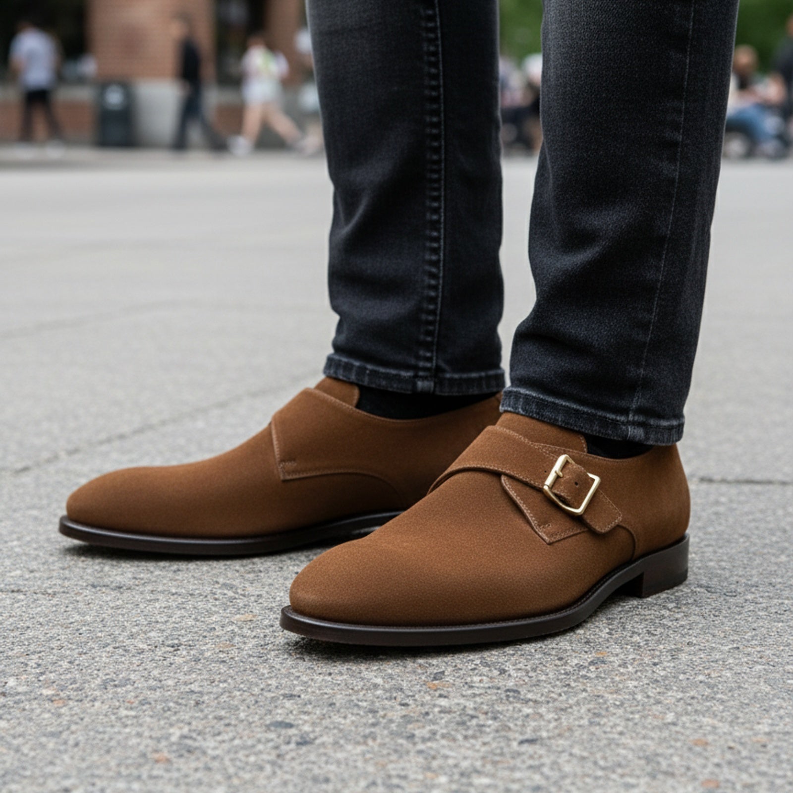 Men's Brown Suede Moccasin Shoes - model-casual-setting