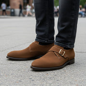 Men's Brown Suede Moccasin Shoes - model-casual-setting