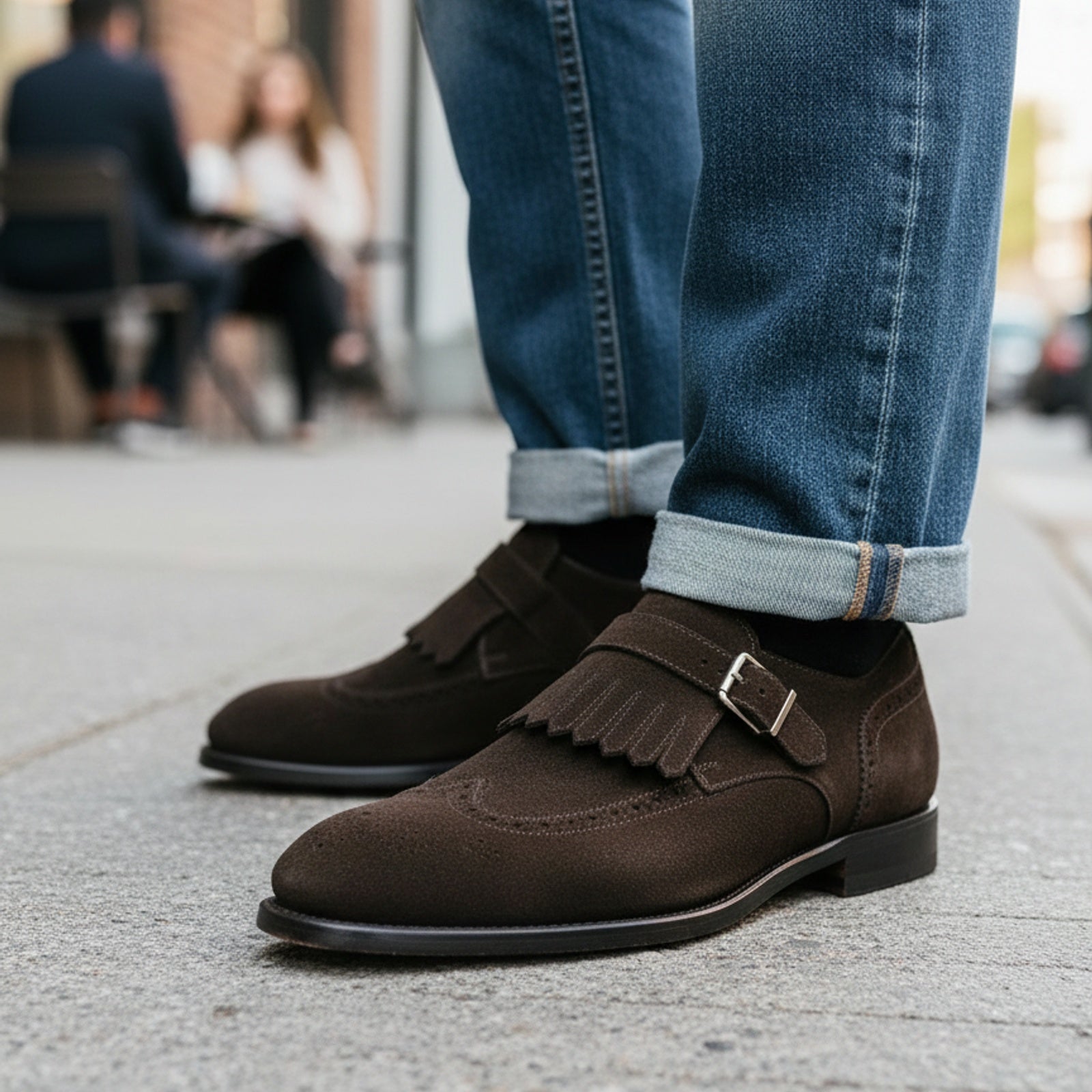 model-casual-setting - Men's Brown Suede Monk Strap Shoes