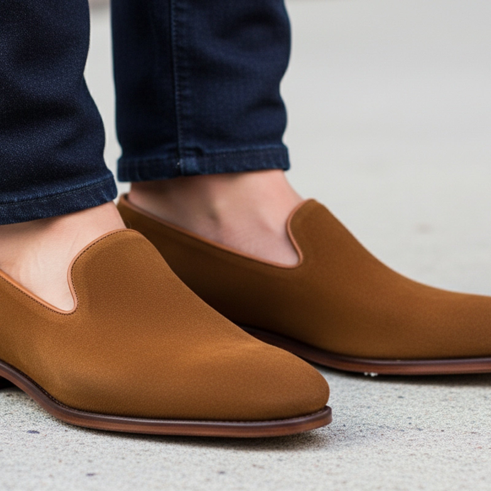 model-casual-setting - Men's Brown Suede Penny Loafer Driving Shoes