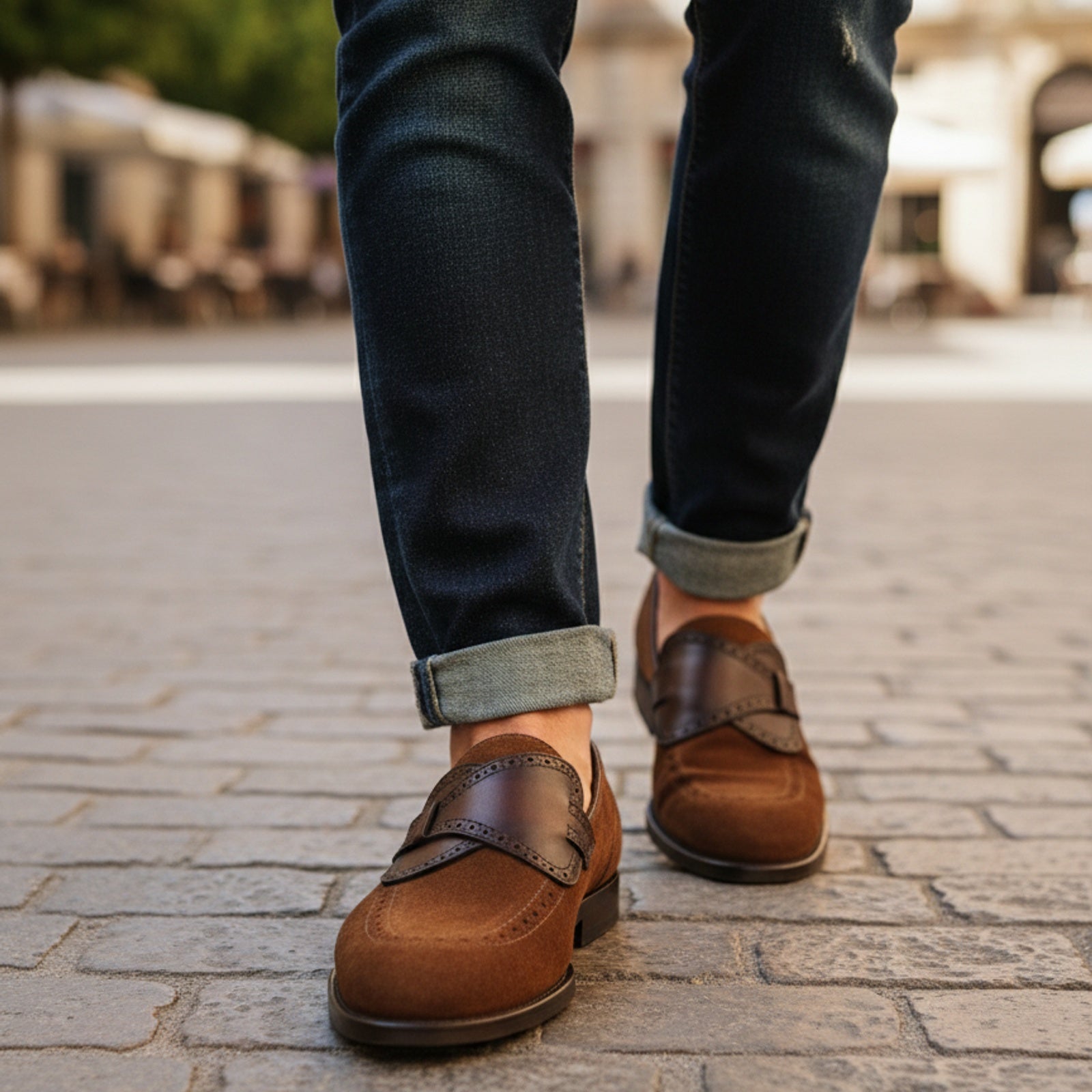 model-casual-setting - Men's Brown Suede Slip-On Loafers