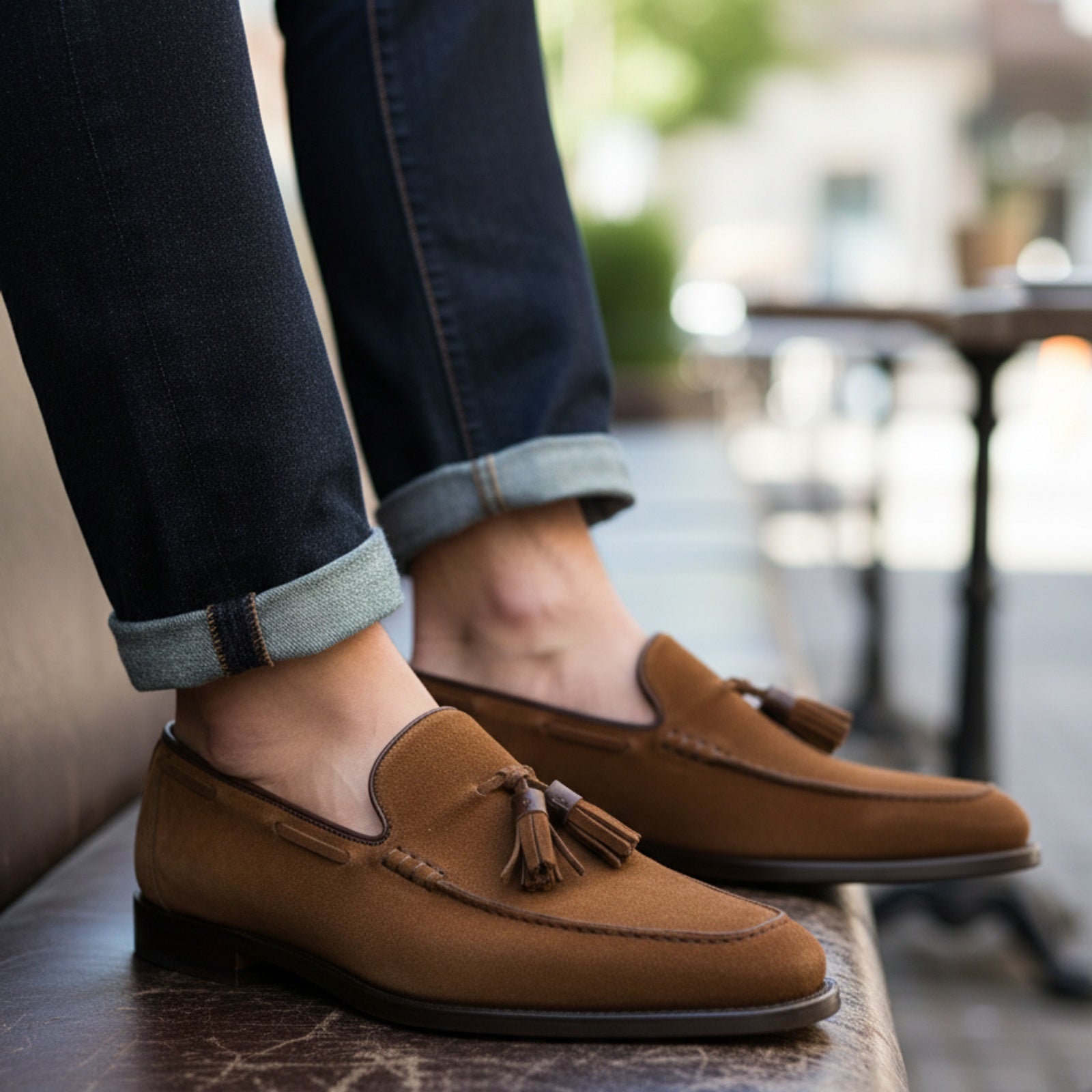 model-casual-setting - Men's Brown Suede Tassel Moccasins