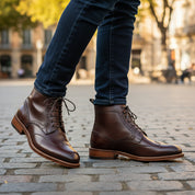 model-casual-setting - Men's Burgundy & Brown Leather Lace-Up Boots