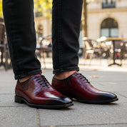 Men's Burgundy Crocodile Leather Dress Shoes - model-casual-setting