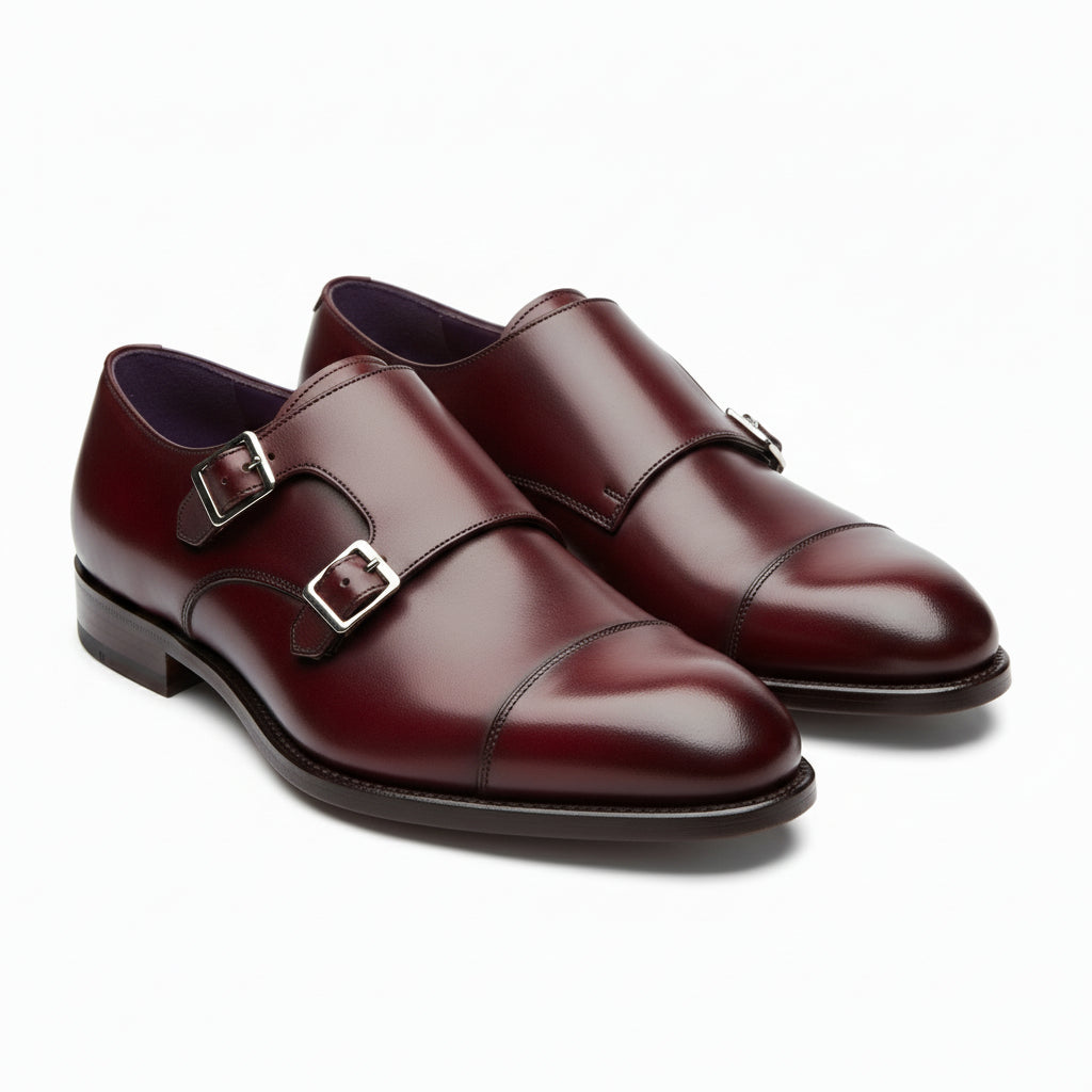model-casual-setting - Men's Burgundy Leather Double Buckle Dress Shoes
