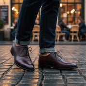 model-casual-setting - Men's Burgundy Whole Cut Oxford Leather Dress Shoes