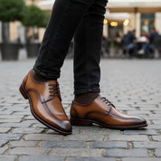 model-casual-setting - Men's Cap-toe Leather Oxfords in Brown