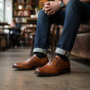 model-casual-setting - Men's Classic Brown Leather Brogue Dress Shoes