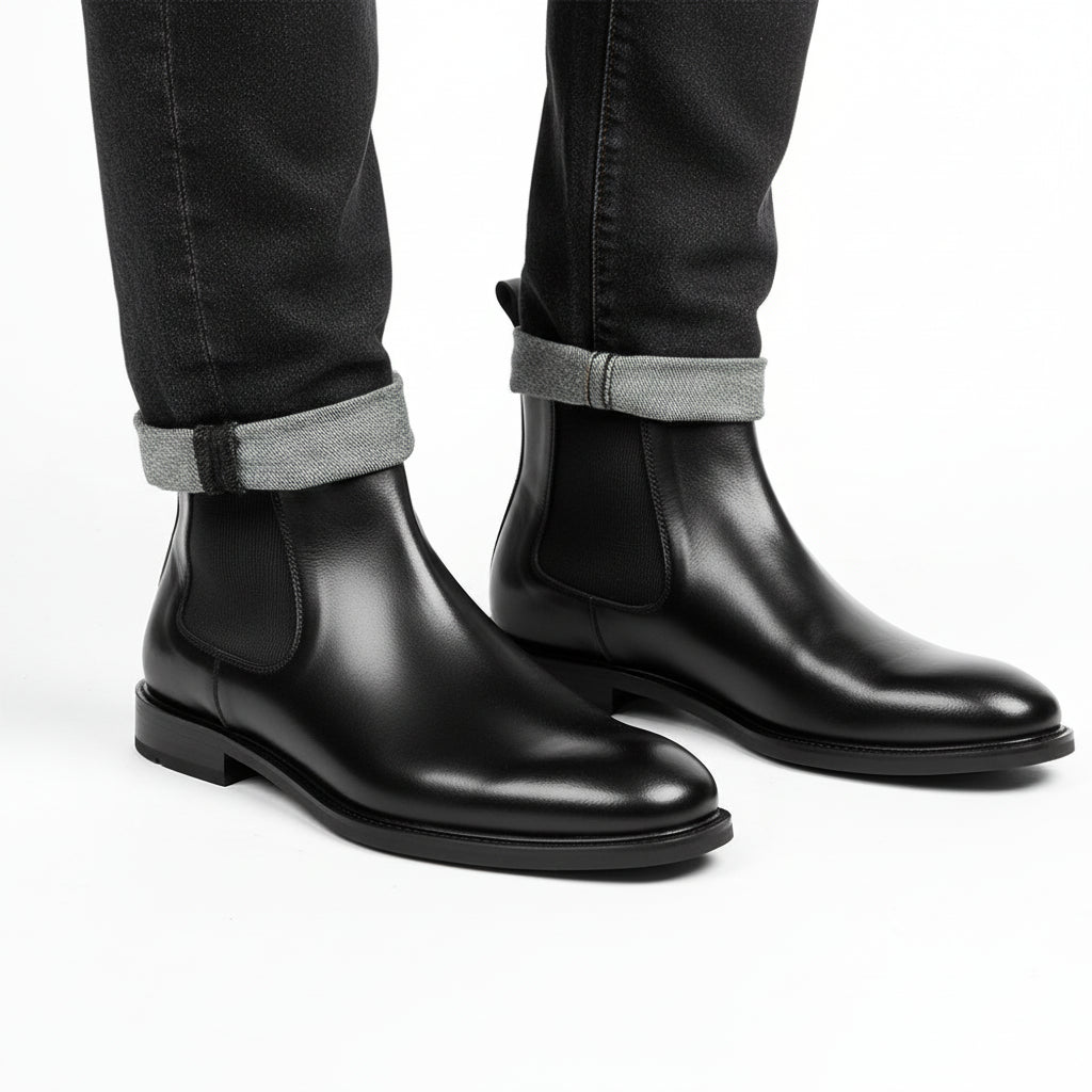 model-casual-setting - Men's Cow Leather Chelsea Dress Boots